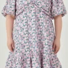 ENGLISH FACTORY Tops*- Plus Size Floral Puff Sleeve Mini Dress LILACPINK