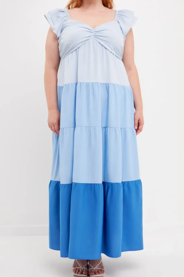 ENGLISH FACTORY Tops*- Plus Size Sweet Heart Color Block Maxi Dress