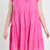 ENGLISH FACTORY Tops*- Plus Size Contrast Merrow Babydoll Dress PINK