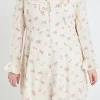ENGLISH FACTORY Tops*- Plus Size Floral Ruffled Neck Mini Dress IVORY
