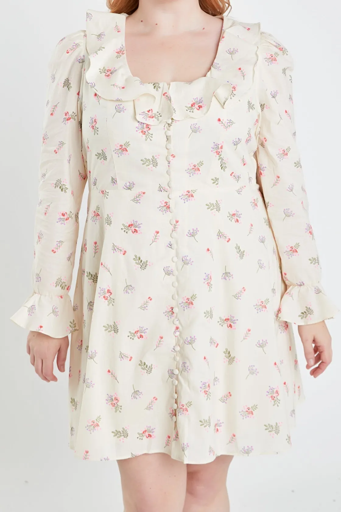english_factory__plus_siz_0-4.webp ENGLISH FACTORY Tops*- Plus Size Floral Ruffled Neck Mini Dress IVORY