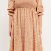 ENGLISH FACTORY Tops*- Plus Size Floral Smocked Off Shoulder Midi Dress TANMULTI