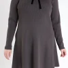 ENGLISH FACTORY Tops*- Plus Size Mixed Media Fit and Flare Sweater Dress GREY