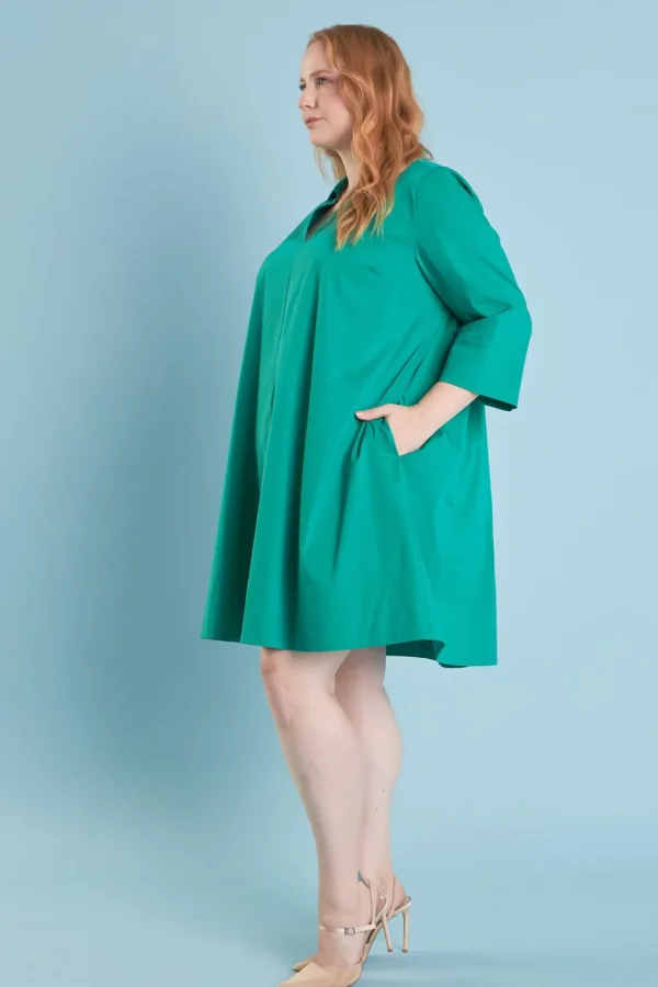 ENGLISH FACTORY Tops*- Plus Size A-Line Kaftan Collar Dress GREEN