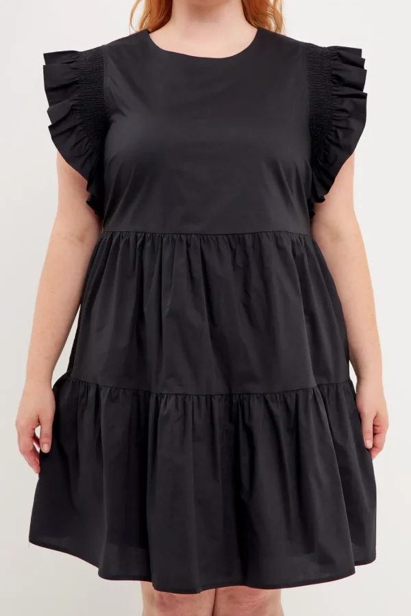 ENGLISH FACTORY Tops*- Plus Size Ruffled Babydoll Mini Dress