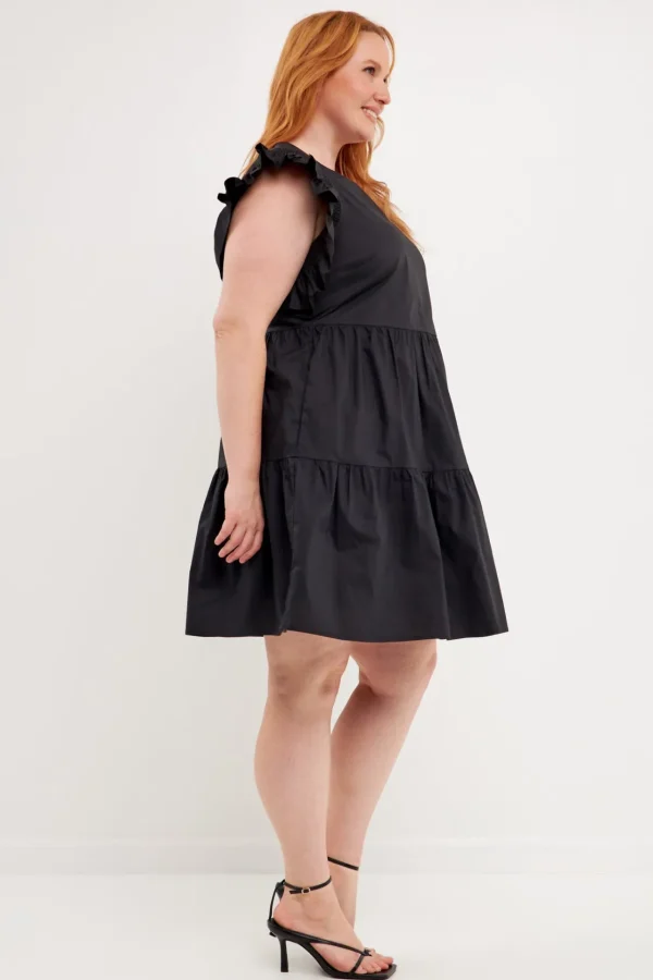 ENGLISH FACTORY Tops*- Plus Size Ruffled Babydoll Mini Dress