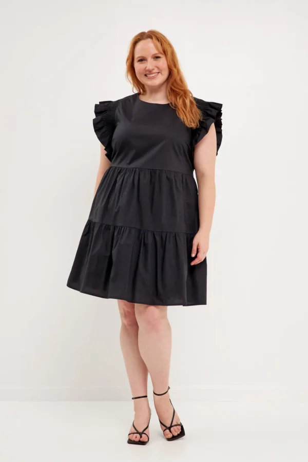 ENGLISH FACTORY Tops*- Plus Size Ruffled Babydoll Mini Dress