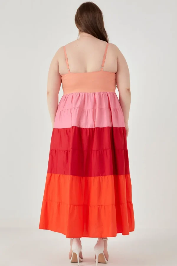ENGLISH FACTORY Tops*- Plus Size Color Block Spaghetti Maxi PINK