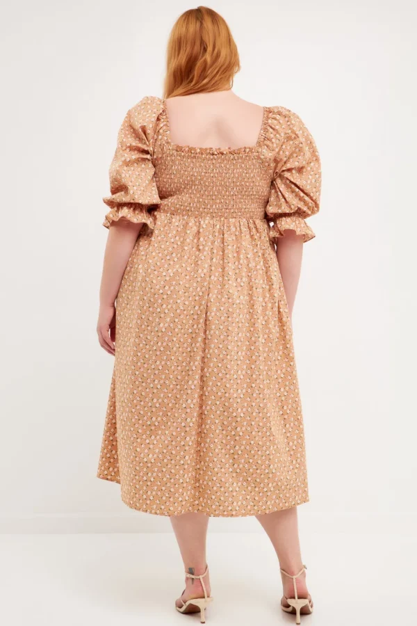 ENGLISH FACTORY Tops*- Plus Size Floral Smocked Off Shoulder Midi Dress TANMULTI