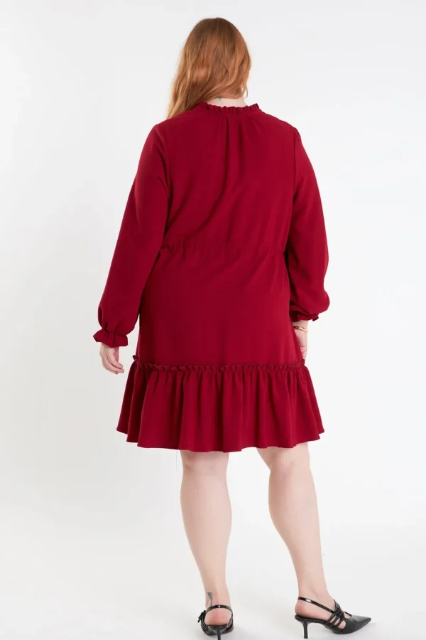 ENGLISH FACTORY Tops*- Plus Size Tassel Trim Dress With Ruffled Hem