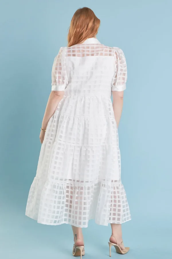 ENGLISH FACTORY Tops*- Plus Size Gridded Organza Tiered Maxi Dress