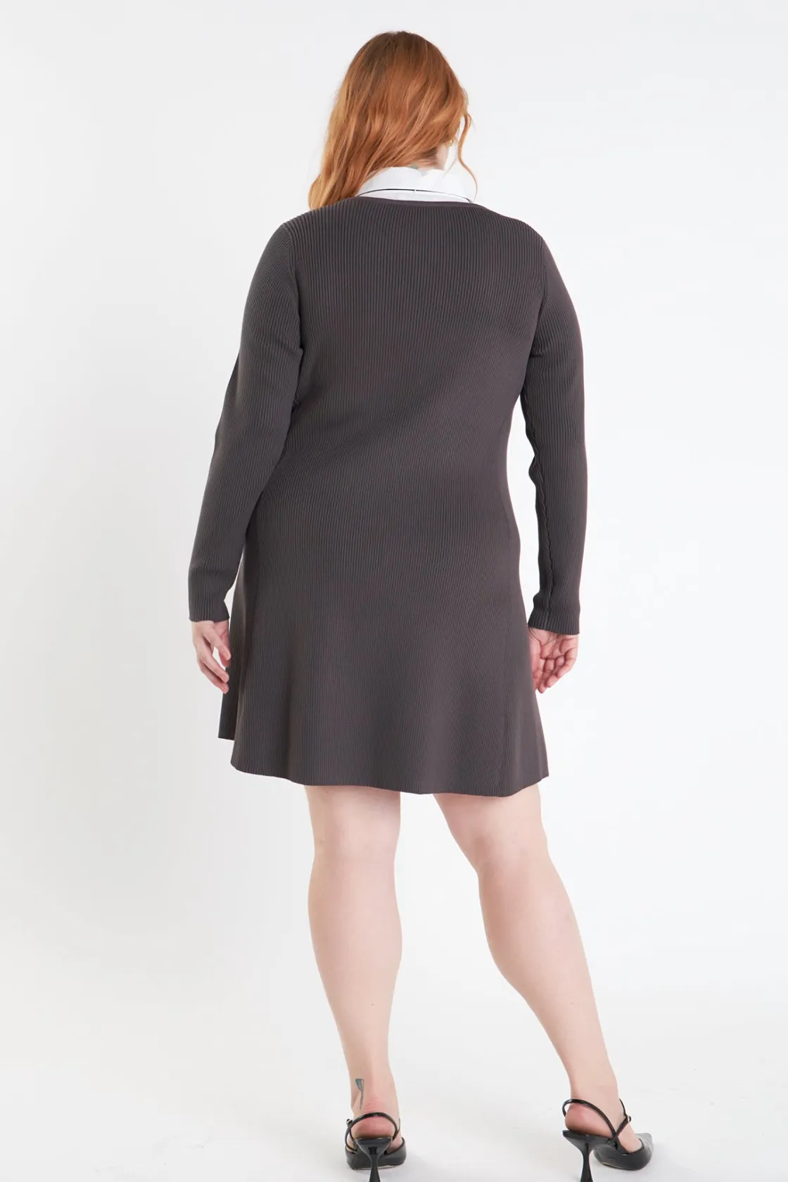 english_factory__plus_siz_2-9.webp ENGLISH FACTORY Tops*- Plus Size Mixed Media Fit and Flare Sweater Dress GREY