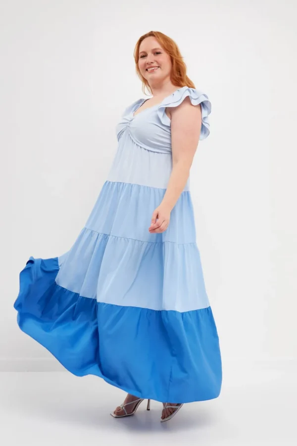 ENGLISH FACTORY Tops*- Plus Size Sweet Heart Color Block Maxi Dress