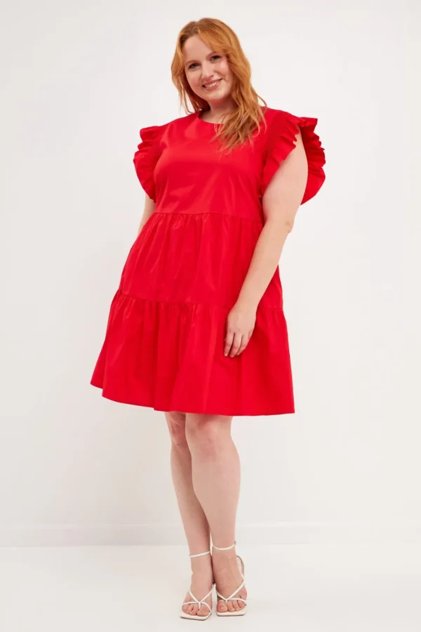 ENGLISH FACTORY Tops*- Plus Size Ruffled Babydoll Mini Dress