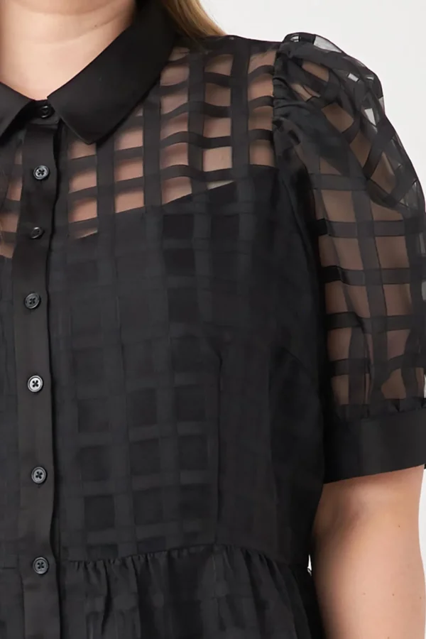 ENGLISH FACTORY Tops*- Plus Size Gridded Organza Tiered Maxi Dress