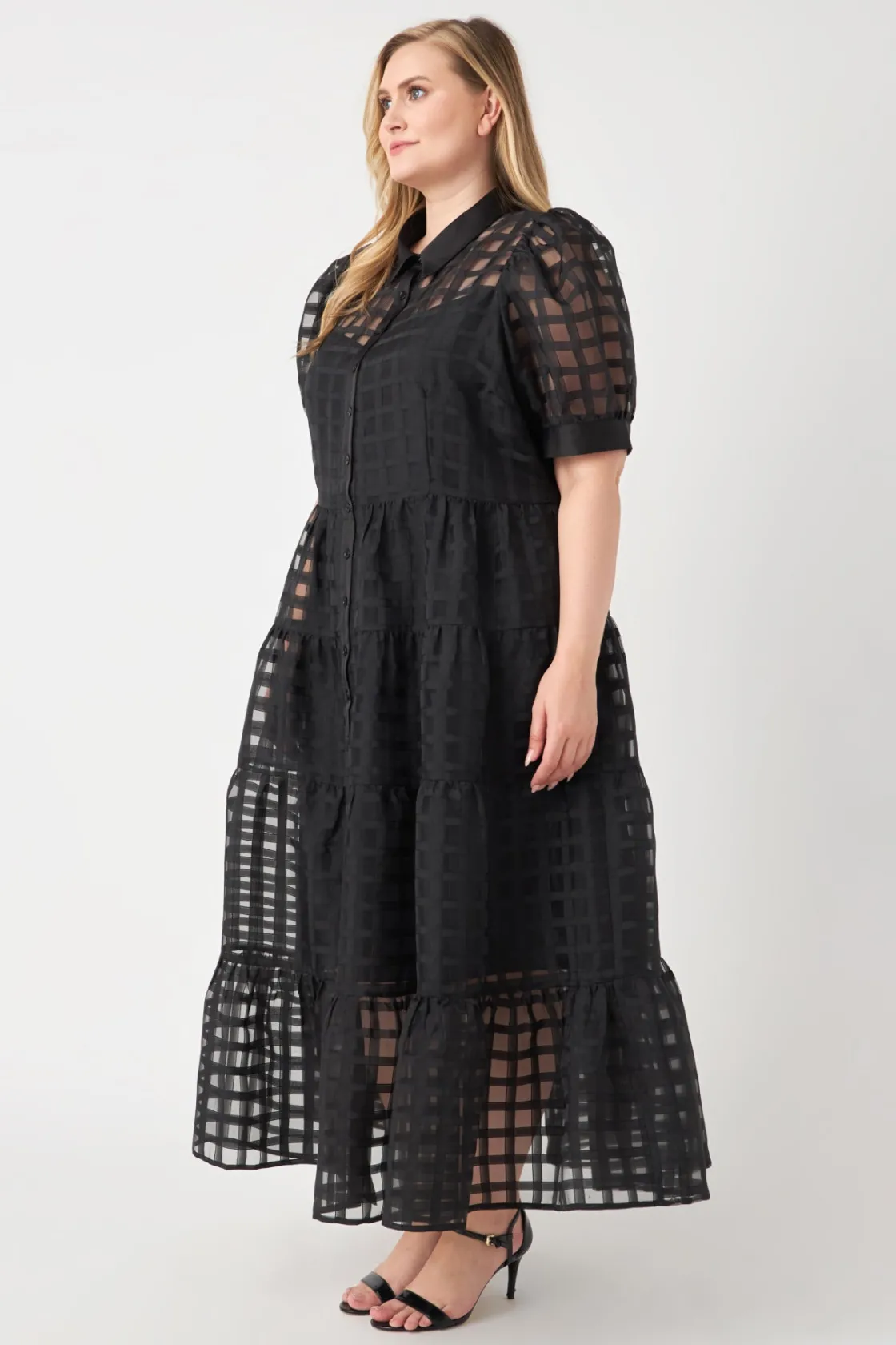 english_factory__plus_siz_6-3.webp ENGLISH FACTORY Tops*- Plus Size Gridded Organza Tiered Maxi Dress