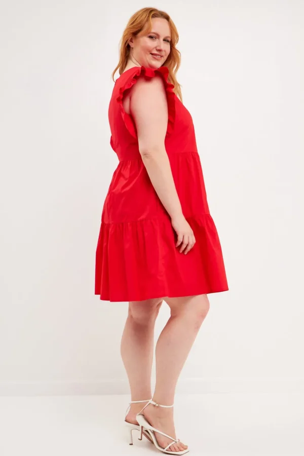 ENGLISH FACTORY Tops*- Plus Size Ruffled Babydoll Mini Dress