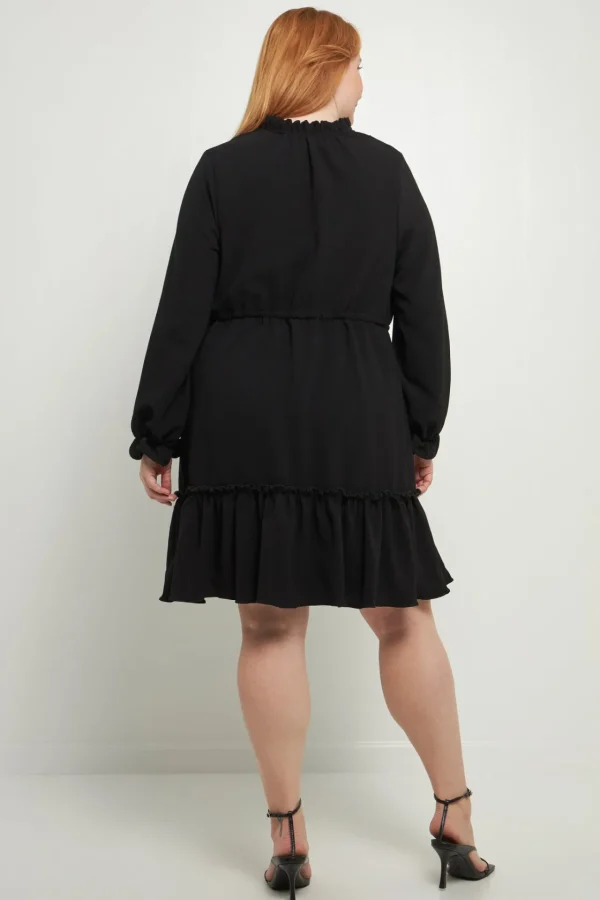ENGLISH FACTORY Tops*- Plus Size Tassel Trim Dress With Ruffled Hem
