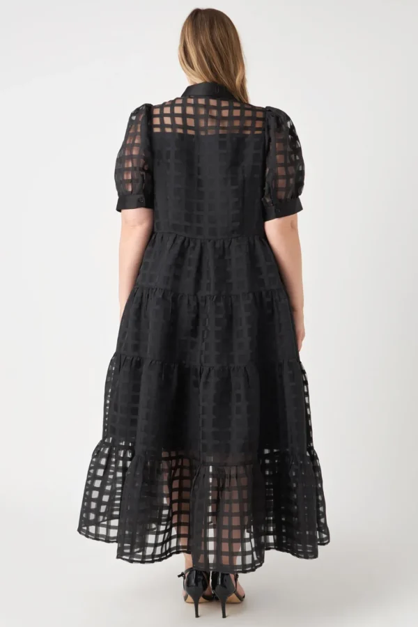 ENGLISH FACTORY Tops*- Plus Size Gridded Organza Tiered Maxi Dress