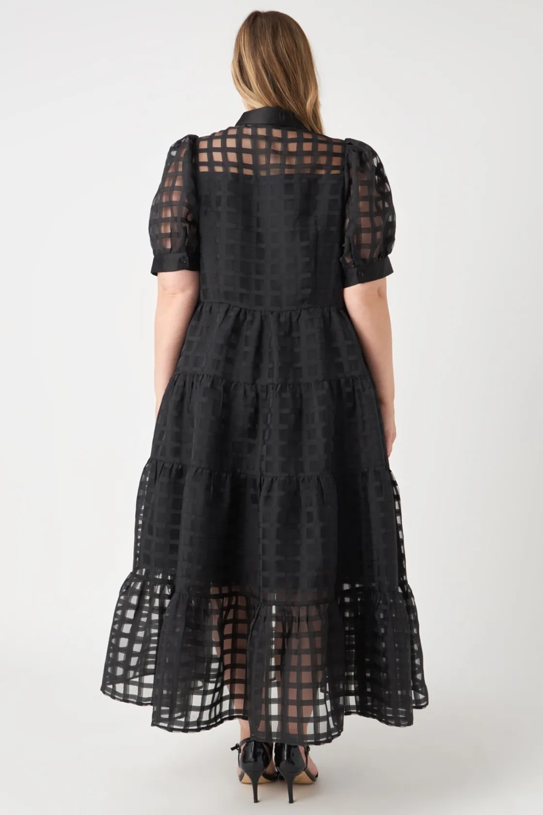 english_factory__plus_siz_7-3.webp ENGLISH FACTORY Tops*- Plus Size Gridded Organza Tiered Maxi Dress