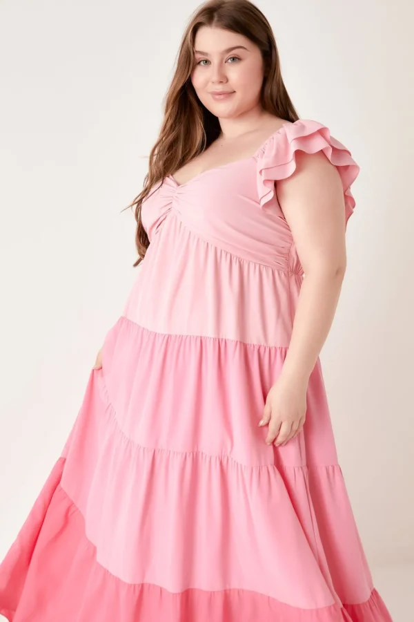 ENGLISH FACTORY Tops*- Plus Size Sweet Heart Color Block Maxi Dress