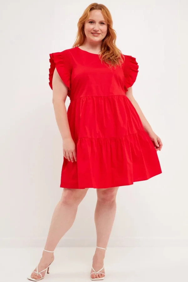 ENGLISH FACTORY Tops*- Plus Size Ruffled Babydoll Mini Dress