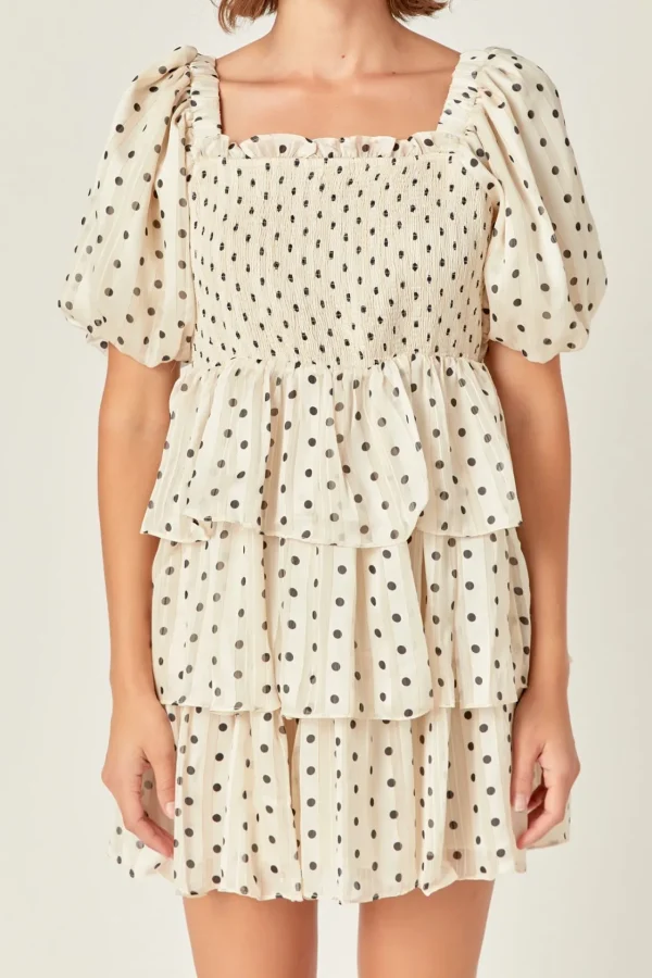 ENGLISH FACTORY Tops*- Polka Dot Lurex Multi Tiered Mini CREAM