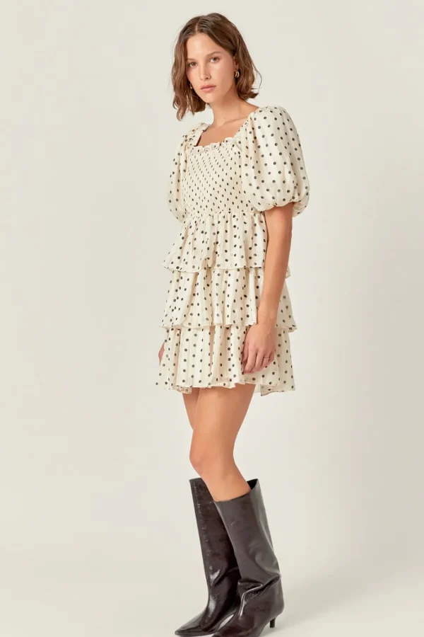 ENGLISH FACTORY Tops*- Polka Dot Lurex Multi Tiered Mini CREAM