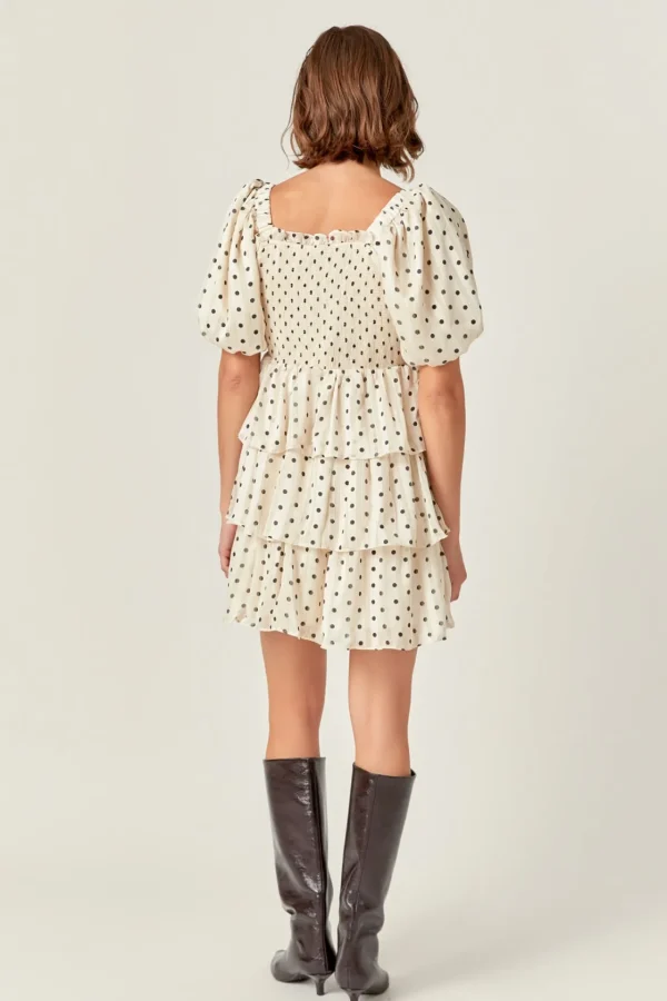 ENGLISH FACTORY Tops*- Polka Dot Lurex Multi Tiered Mini CREAM