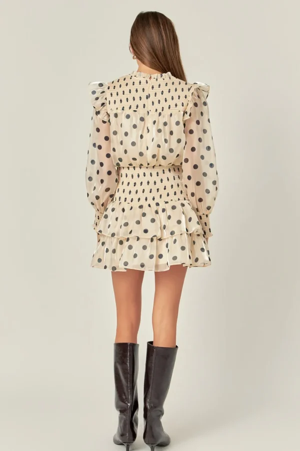 ENGLISH FACTORY Tops*- Polka Dot Mini Dress BEIGE/BLACK