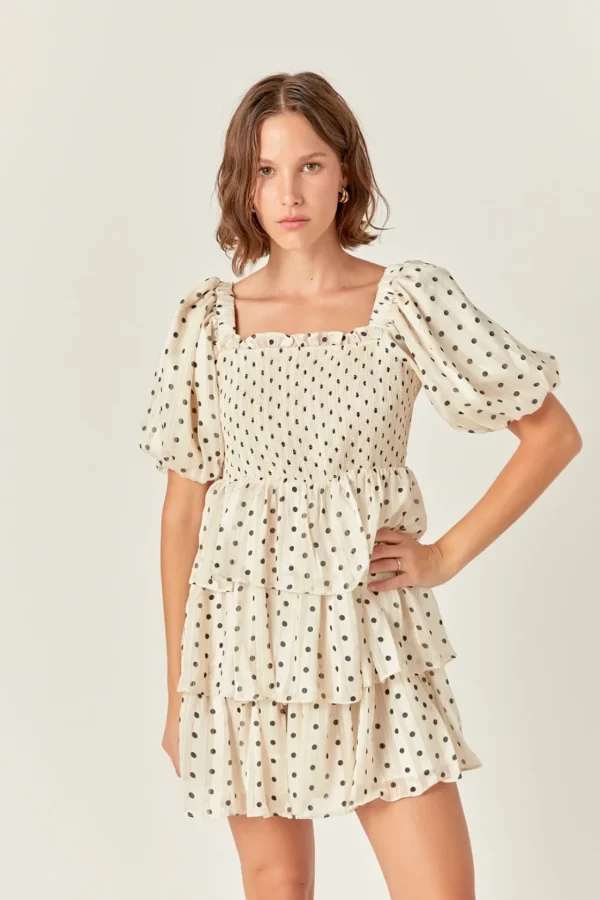 ENGLISH FACTORY Tops*- Polka Dot Lurex Multi Tiered Mini CREAM