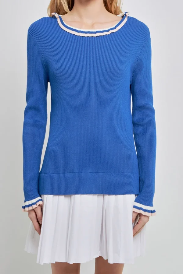 ENGLISH FACTORY Tops*- Poplin Combo Knit Dress MARINABLUE