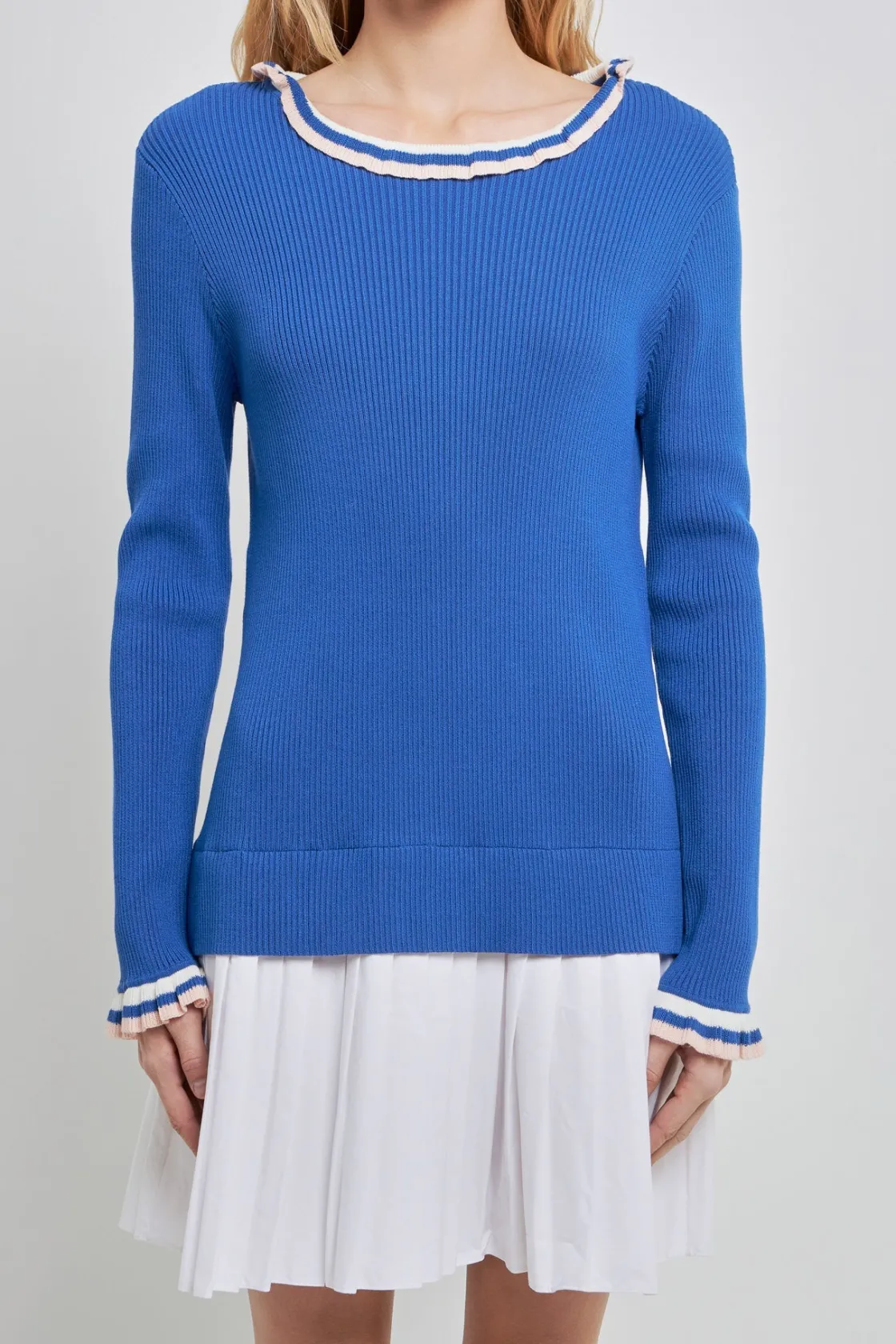english_factory__poplin_c_0.webp ENGLISH FACTORY Tops*- Poplin Combo Knit Dress MARINABLUE