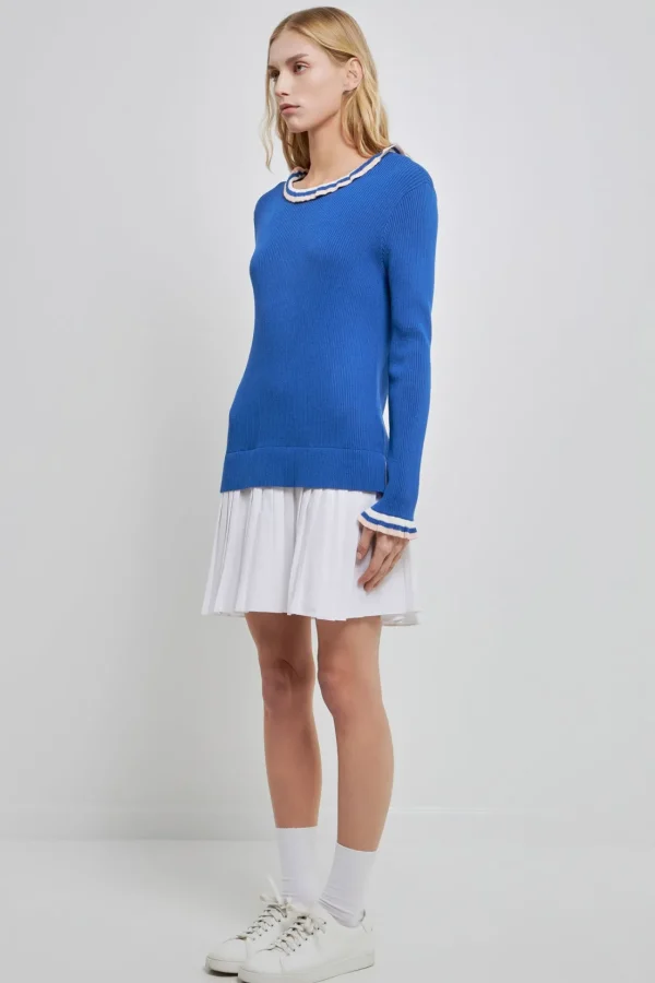 ENGLISH FACTORY Tops*- Poplin Combo Knit Dress MARINABLUE