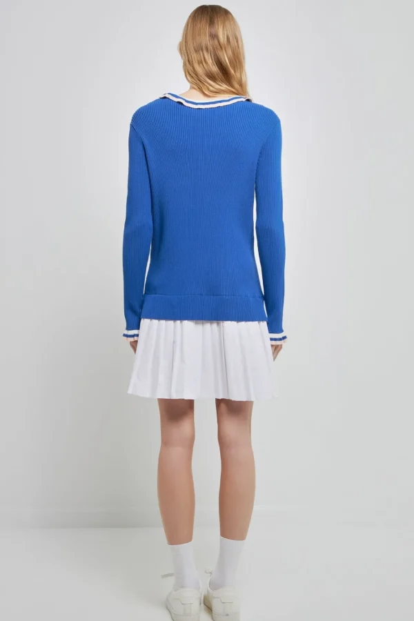 ENGLISH FACTORY Tops*- Poplin Combo Knit Dress MARINABLUE