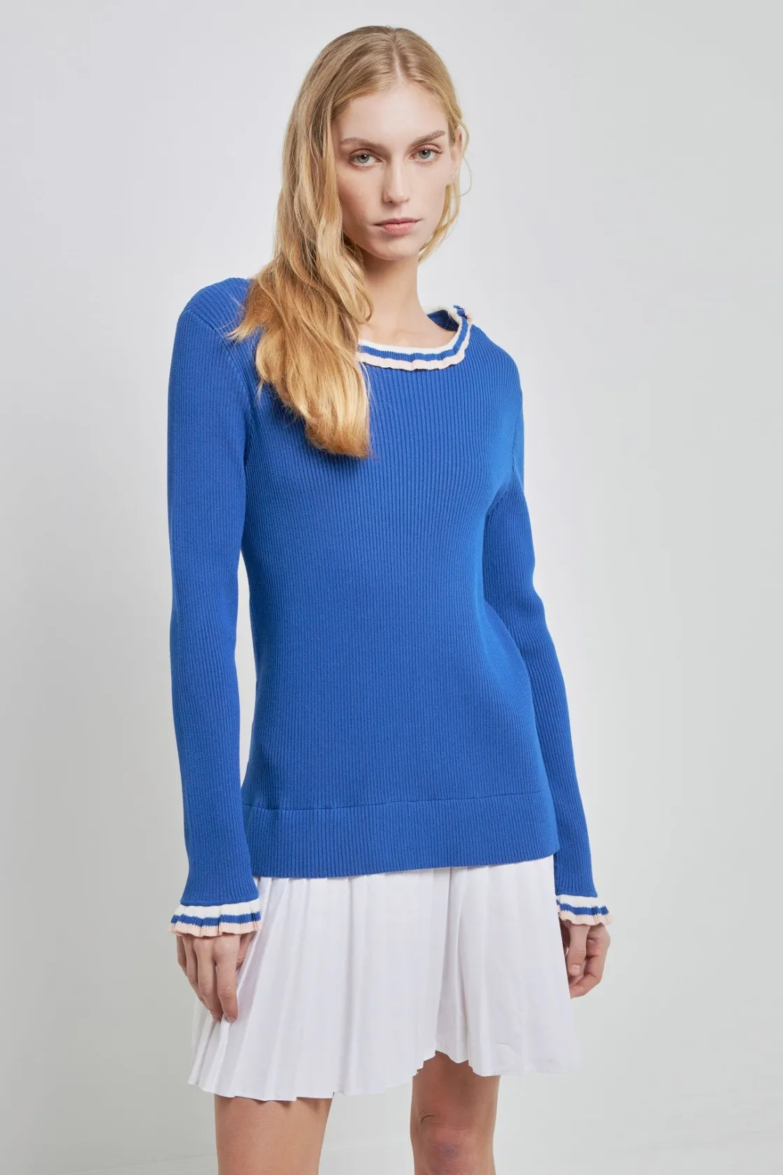 english_factory__poplin_c_3.webp ENGLISH FACTORY Tops*- Poplin Combo Knit Dress MARINABLUE