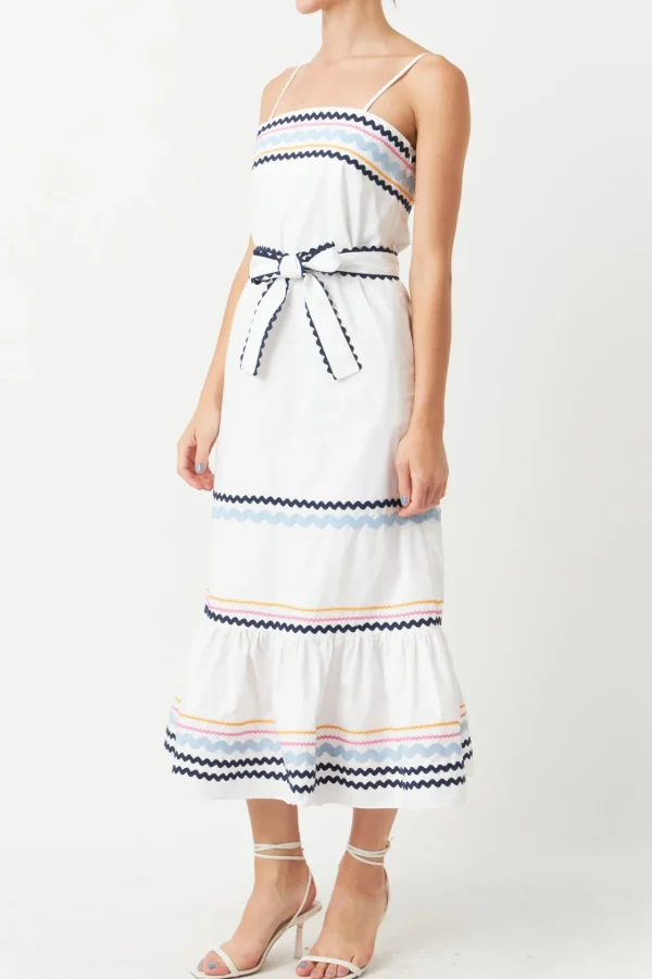 ENGLISH FACTORY Tops*- Poplin Maxi Dress with Ric Rac Trim WHITEMULTI
