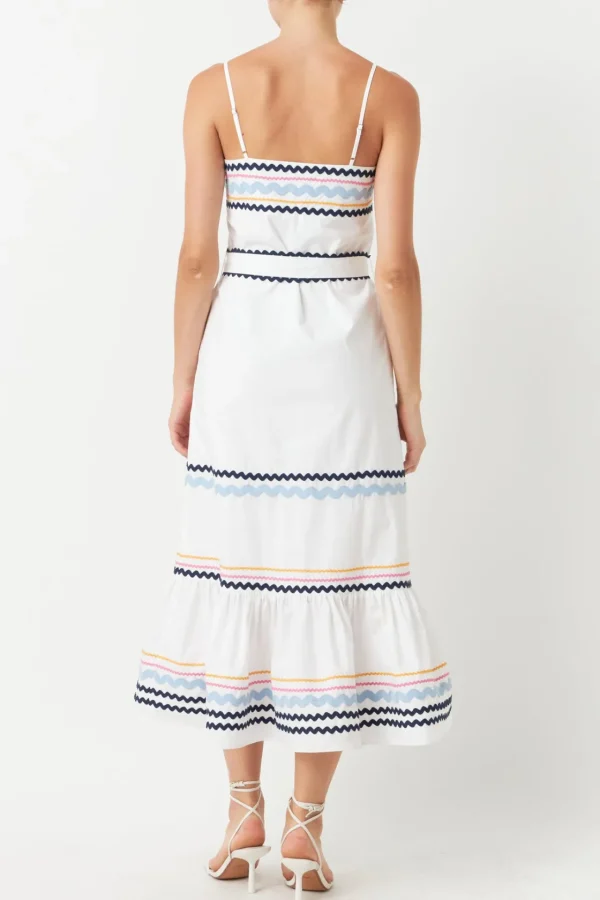 ENGLISH FACTORY Tops*- Poplin Maxi Dress with Ric Rac Trim WHITEMULTI