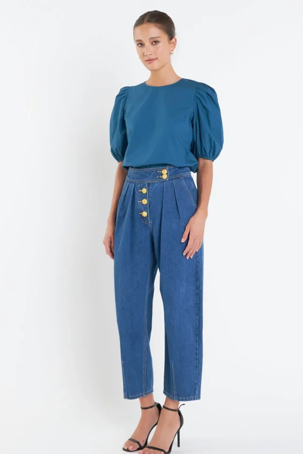 ENGLISH FACTORY Tops*- Poplin Puff Sleeve Top