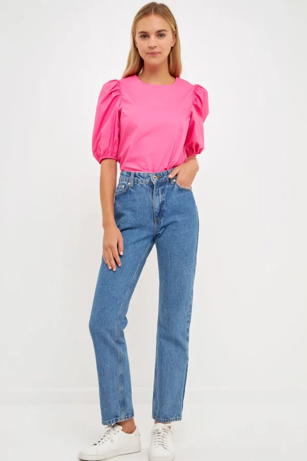 ENGLISH FACTORY Tops*- Poplin Puff Sleeve Top