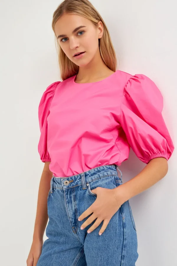 ENGLISH FACTORY Tops*- Poplin Puff Sleeve Top