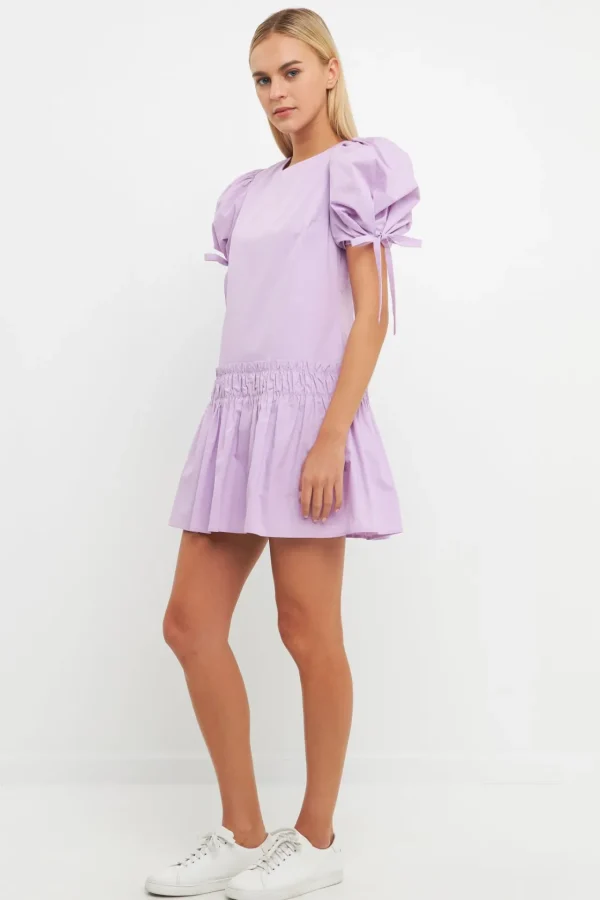 ENGLISH FACTORY Tops*- Poplin Ruffle Dress with Tied Detail LILAC