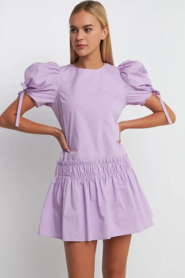 ENGLISH FACTORY Tops*- Poplin Ruffle Dress with Tied Detail LILAC