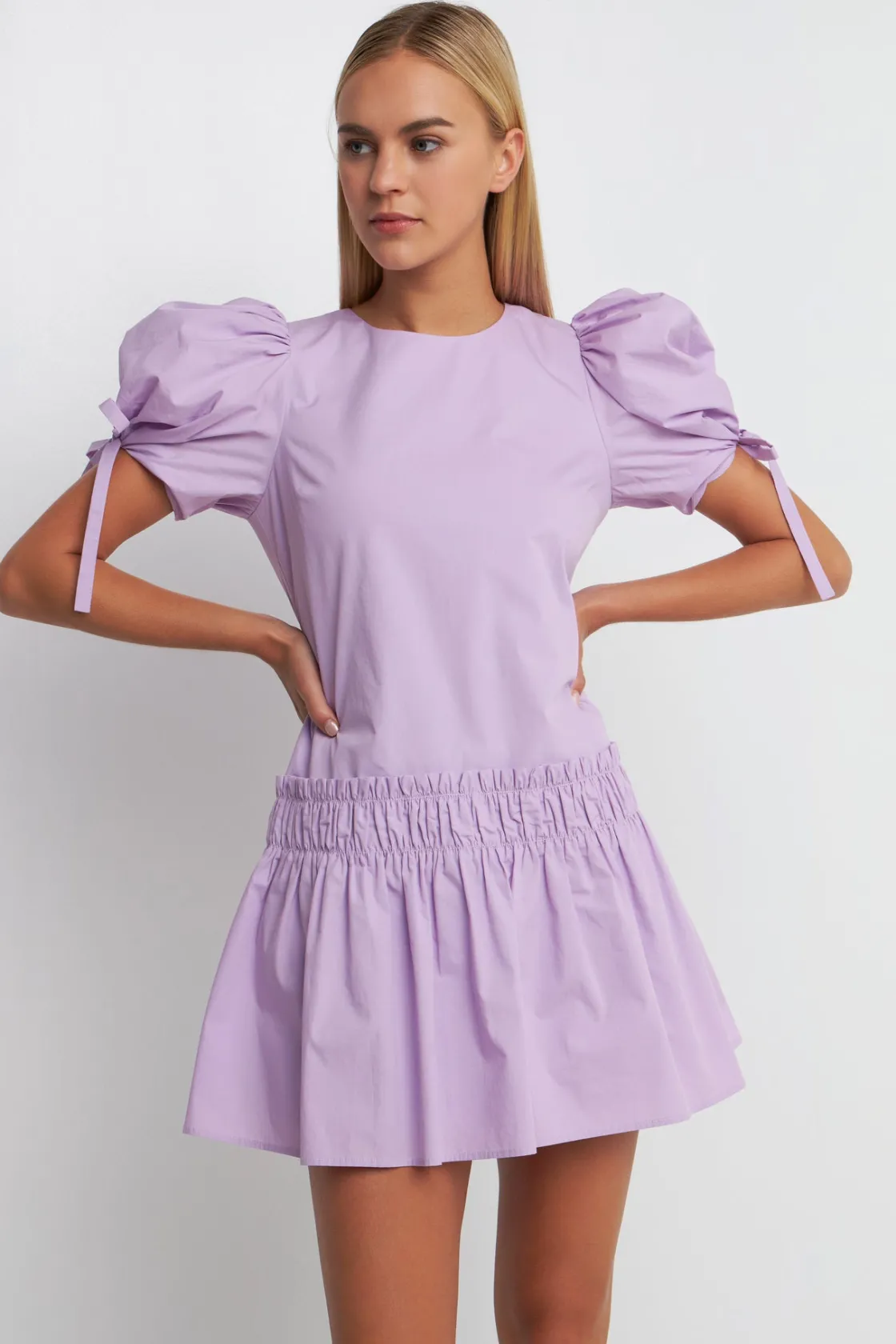 english_factory__poplin_r_3.webp ENGLISH FACTORY Tops*- Poplin Ruffle Dress with Tied Detail LILAC