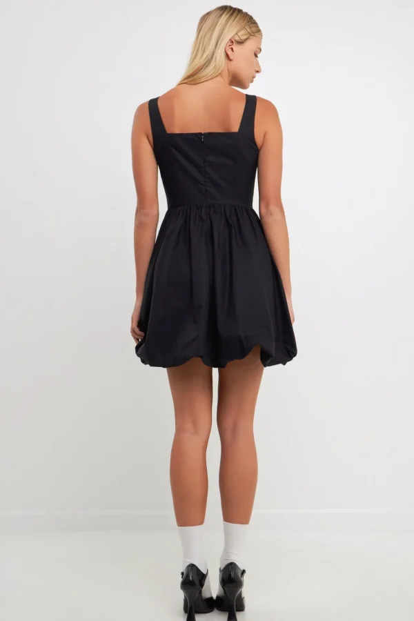 ENGLISH FACTORY Tops*- Poplin Square Neck Bubble Hem Dress BLACK