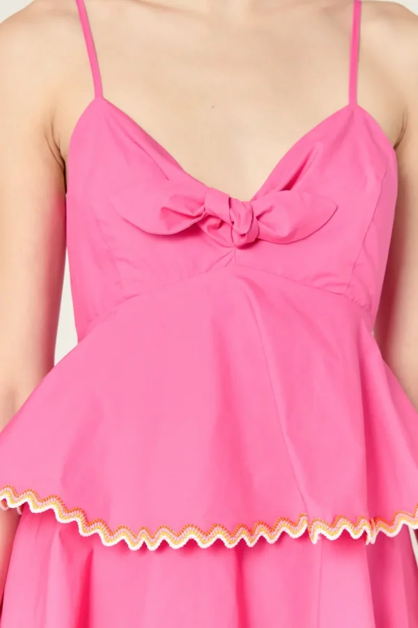 ENGLISH FACTORY Tops*- Poplin Tiered Maxi Dress with Ric Rac Trim HOTPINK