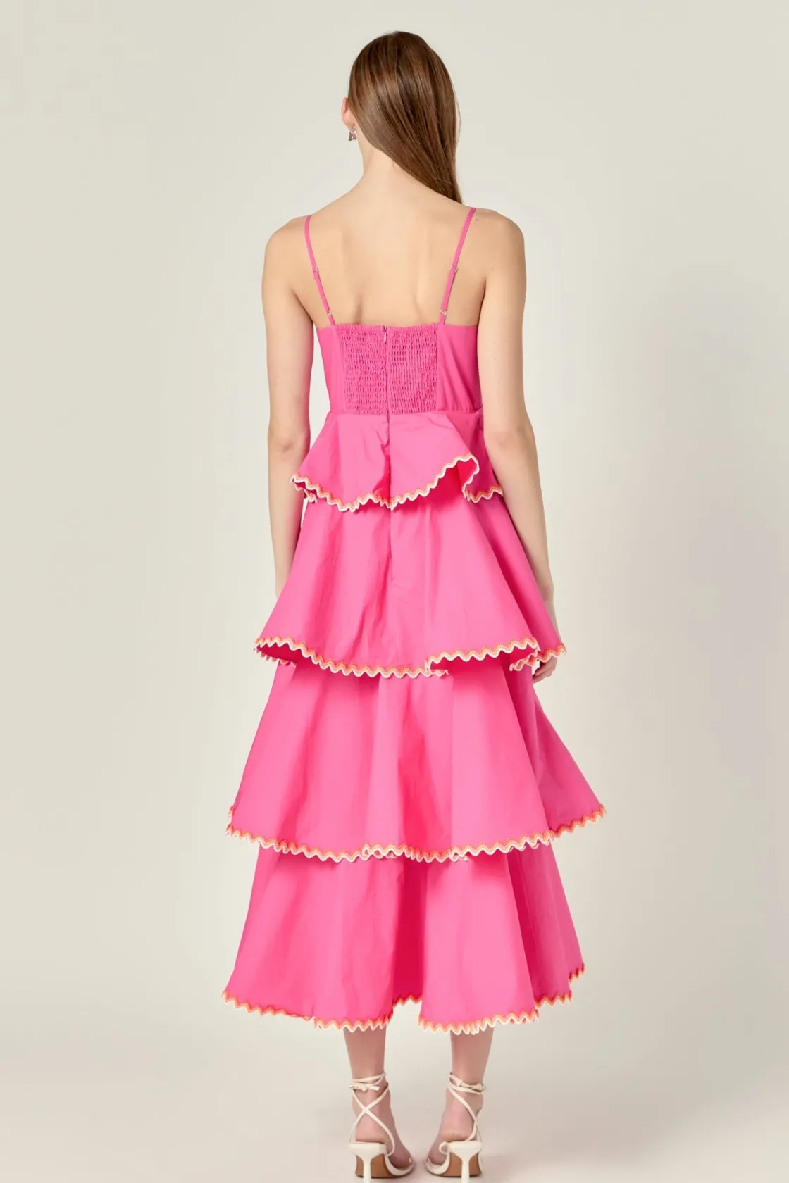 english_factory__poplin_t_2.webp ENGLISH FACTORY Tops*- Poplin Tiered Maxi Dress with Ric Rac Trim HOTPINK
