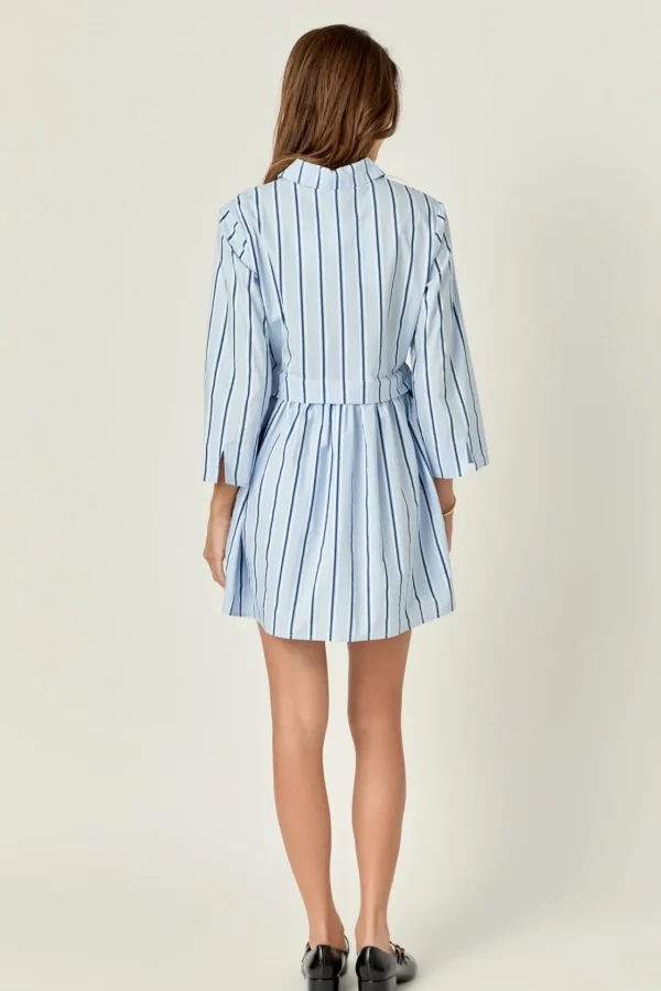 ENGLISH FACTORY Tops*- Poppy Sailor Stripe Shirt Mini Dress POWDERBLUE/NAVY