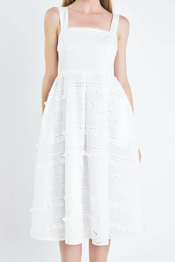 ENGLISH FACTORY Tops*- Poprin Heart Embroidery Bustier Midi Dress WHITE