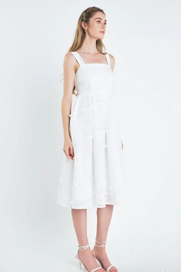 ENGLISH FACTORY Tops*- Poprin Heart Embroidery Bustier Midi Dress WHITE